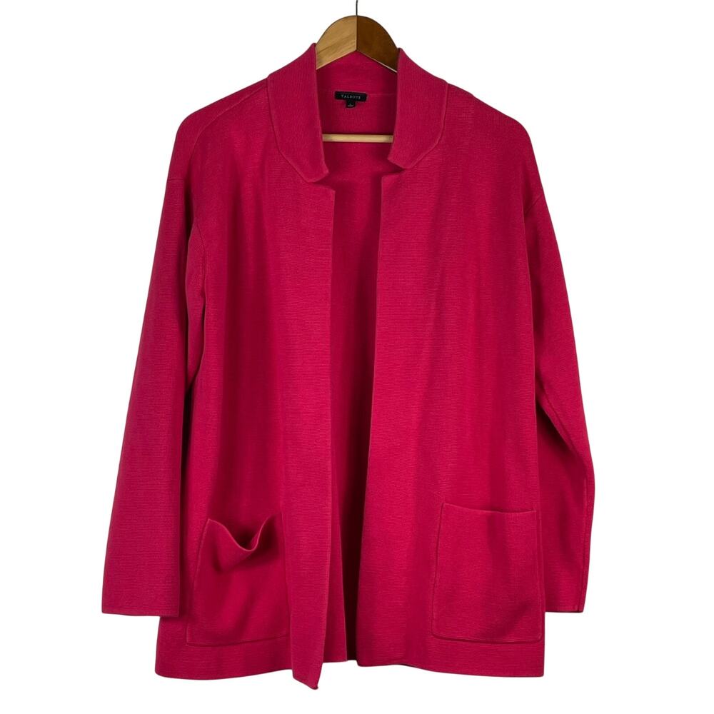Talbots Women's Pink Open Front Cardigan Sweater Size Large Thick w Pockets